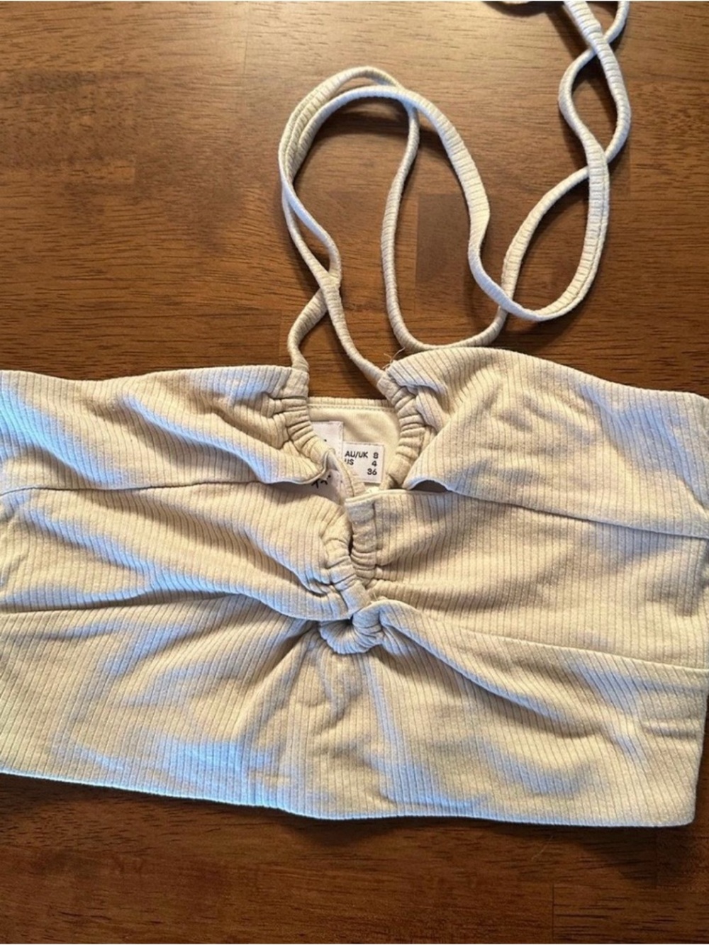 Ribbed Knot Front Crop Top - Cream